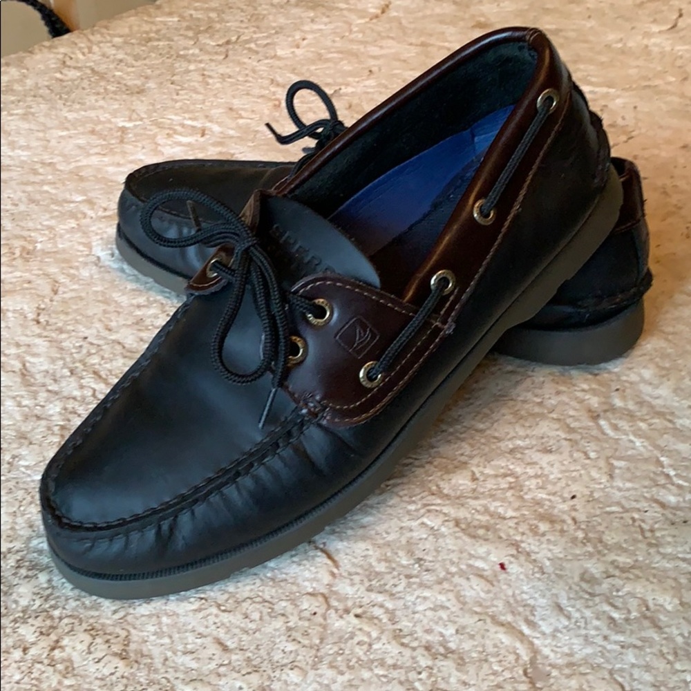 SPERRY LEATHER BLK/BRN TOPSIDERS-SUPERB CONDITION!